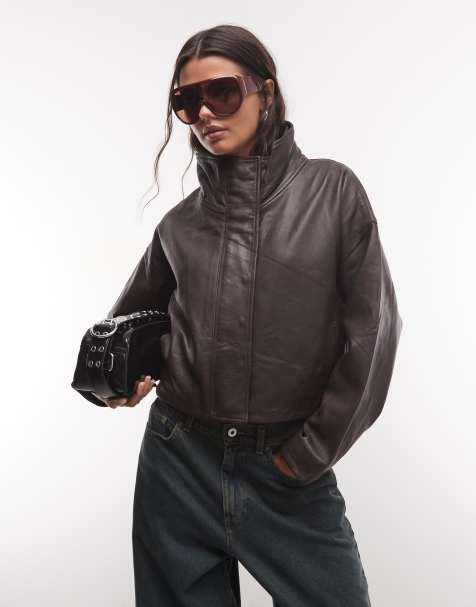AllSaints Ryder leather mock neck jacket in burgundy - view 1