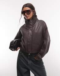 AllSaints Ryder leather mock neck jacket in burgundy