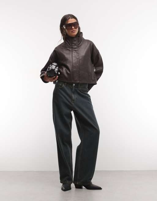 AllSaints Ryder leather mock neck jacket in burgundy, 2 of 4
