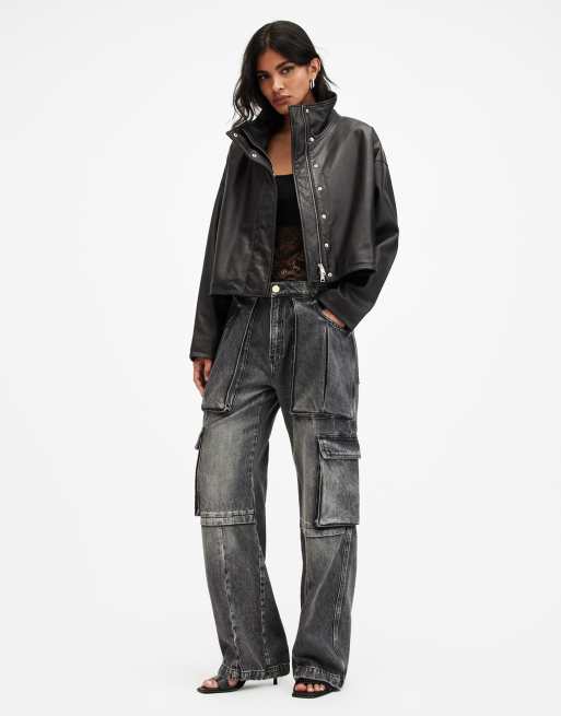 AllSaints Ryder relaxed leather jacket in black