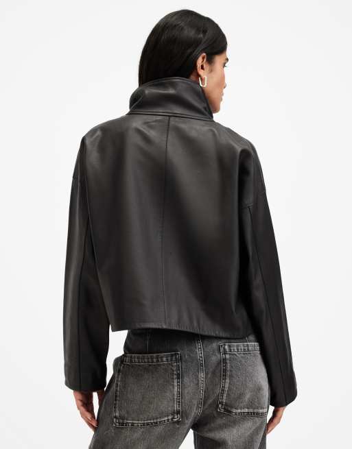 AllSaints Ryder relaxed leather jacket in black