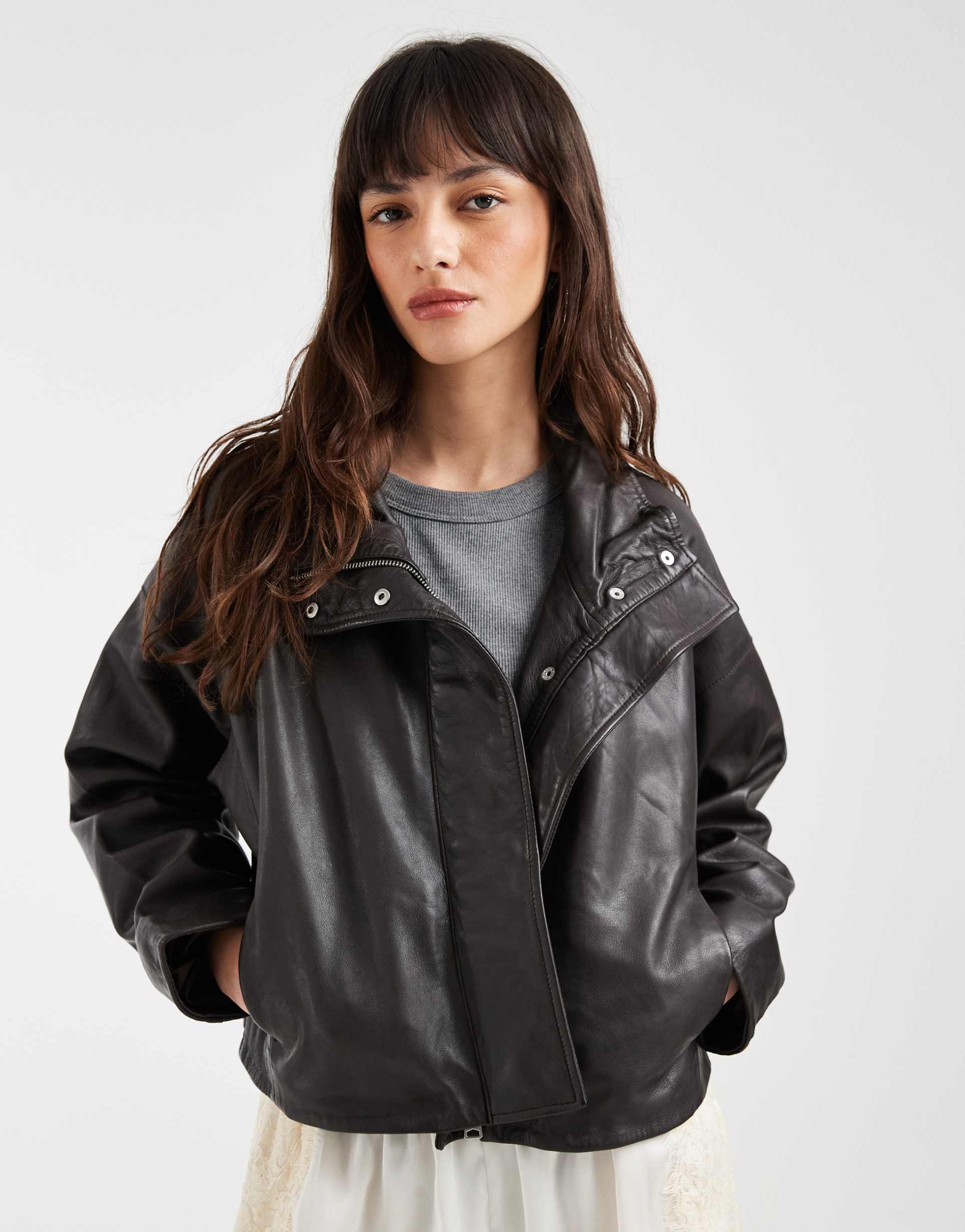 allsaints ryder relaxed leather jacket in brown
