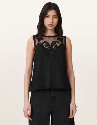 AllSaints – Rye – Besticktes Oberteil in Schwarz - view 1
