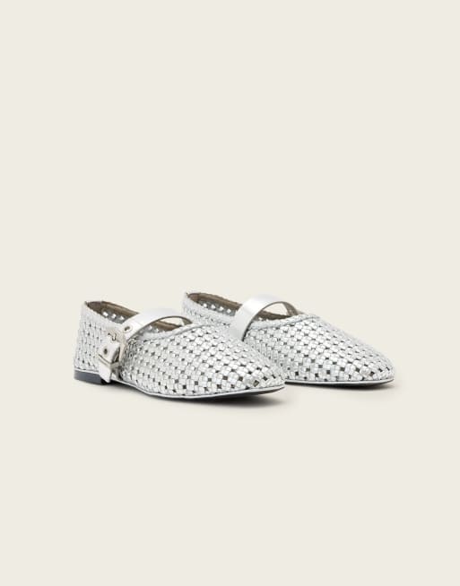 AllSaints - Sabine - Ballerines en cuir avec bride à boucle dorée - Argenté, 2 de 4