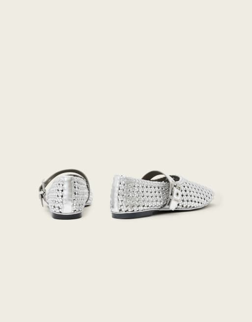 AllSaints - Sabine - Ballerines en cuir avec bride à boucle dorée - Argenté, 3 de 4