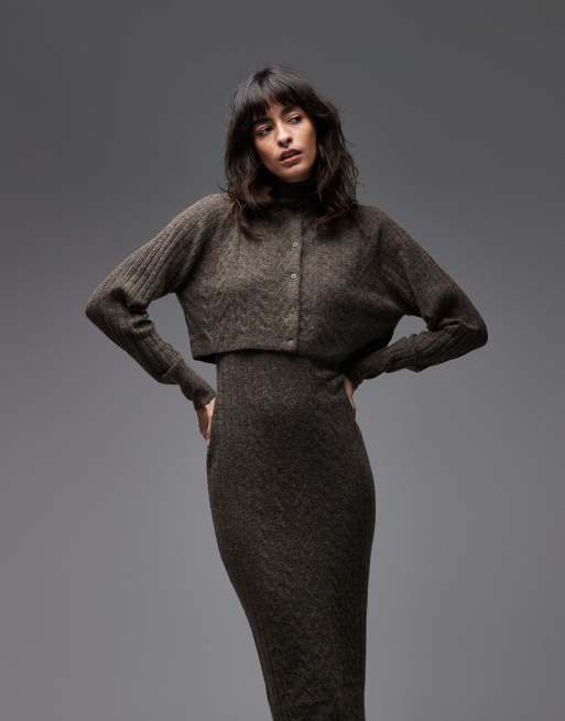 AllSaints - Sabine - Brunt todelt sæt med strikket kjole og cardigan, 4 af 4