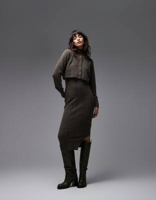 AllSaints - Sabine - Zweiteiliges Set aus Strickkleid und Strickjacke in Braun-Brown