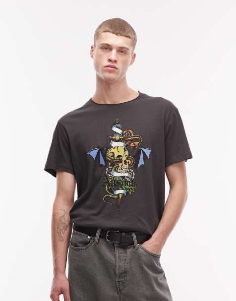 AllSaints – Sabre – Bleksvart t-shirt med grafisk logga och tryck baktill - view 1