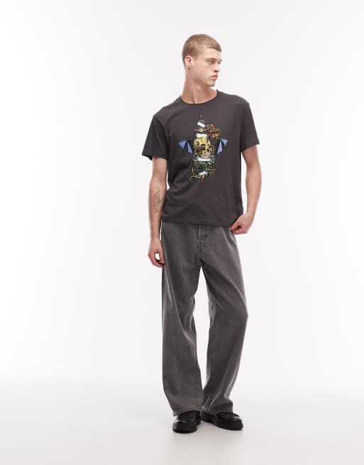 AllSaints Sabre graphic logo t-shirt with back print in washed black, 2 of 5