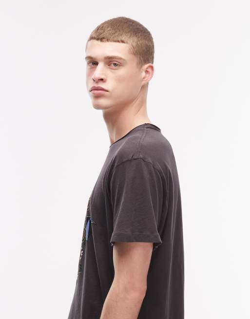 AllSaints Sabre graphic logo t-shirt with front print in washed black, 4 of 5
