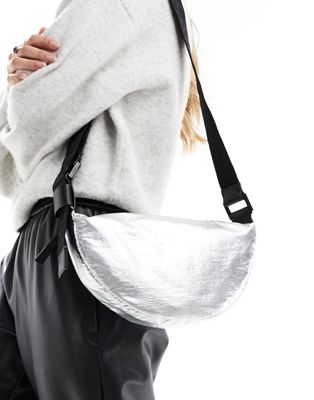 AllSaints Half Moon nylon crossbody bag in silver - ASOS Price Checker