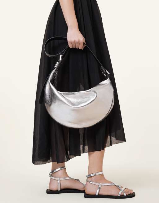 AllSaints - Sac bandoulière demi-lune - Argenté