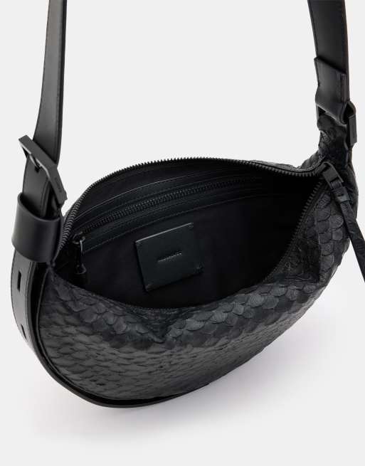 AllSaints - Sac bandoulière demi-lune effet peau de serpent - Noir, 3 de 6