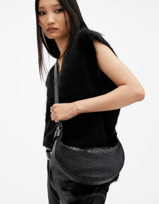 AllSaints - Sac bandoulière demi-lune effet peau de serpent - Noir, 4 de 6