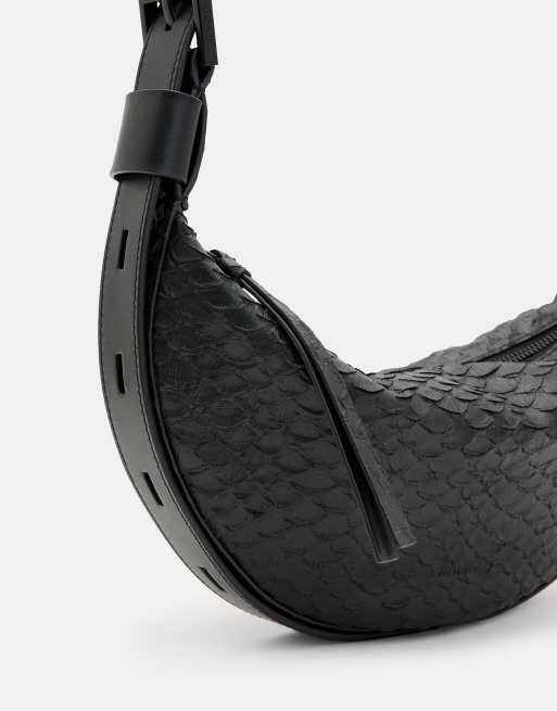 AllSaints - Sac bandoulière demi-lune effet peau de serpent - Noir, 6 de 6