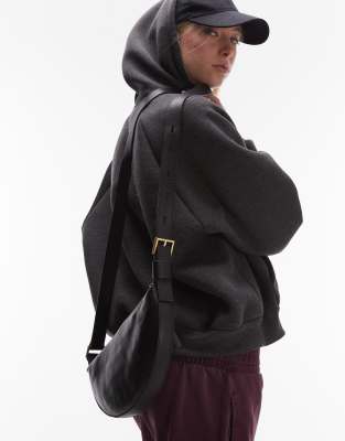 AllSaints - Sac bandoulière demi-lune en cuir - Noir