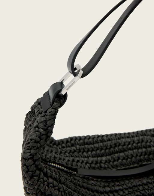 AllSaints - Sac croissant de lune en raphia - Noir, 3 de 4