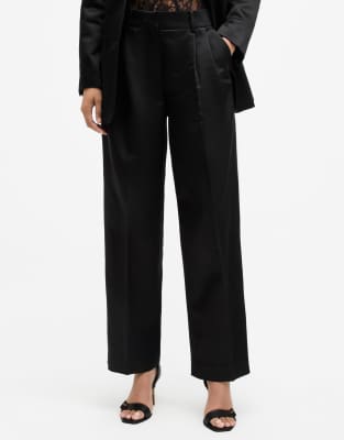 Allsaints Sae Wide Leg Relaxed Fit Trousers In Black