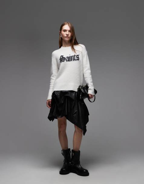 AllSaints Saint crew neck jumper in white - view 1