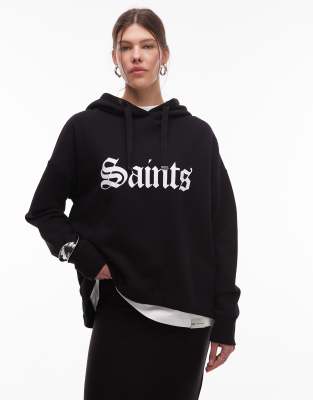 Allsaints Saint Etienne Oversize Organic Cotton Hoodie In Black