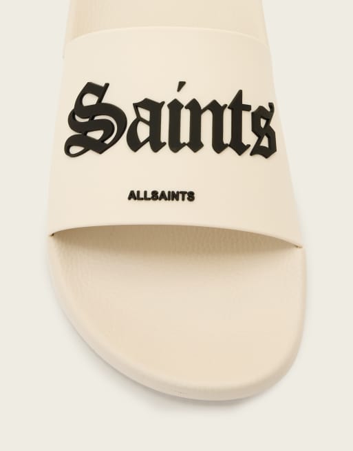 AllSaints Saints & Sinners logo sliders in white, 3 of 4