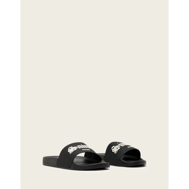 ⭐️ AllSaints Black Logo Slide Sandals - White Text Amazon.com | AllSaints Women main image 2