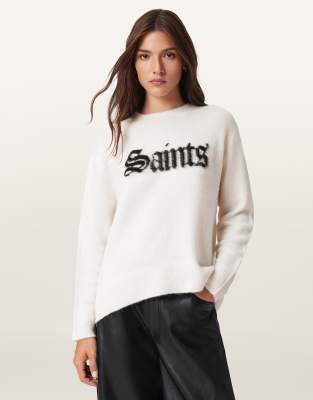 AllSaints - Saints - Sweatshirt in Kreideweiß/Schwarz mit Rundhalsausschnitt-Bunt