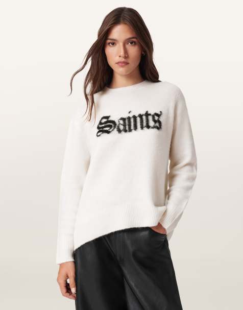 AllSaints – Saints – Sweatshirt in Kreideweiß/Schwarz mit Rundhalsausschnitt - view 1