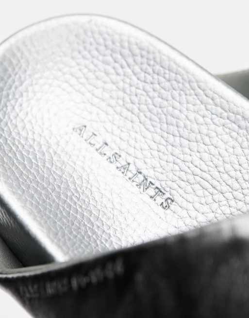 AllSaints Saki leather crossover sandals in silver metallic, 4 of 4