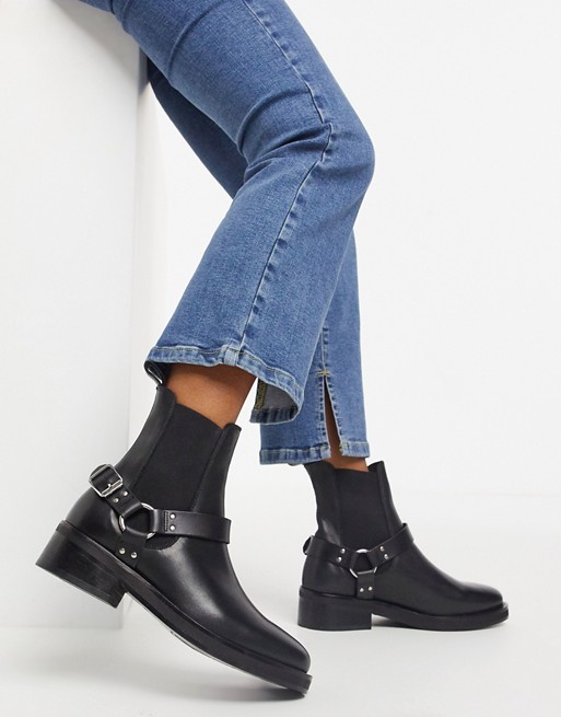 AllSaints Salmone leather riding boots with strap in black