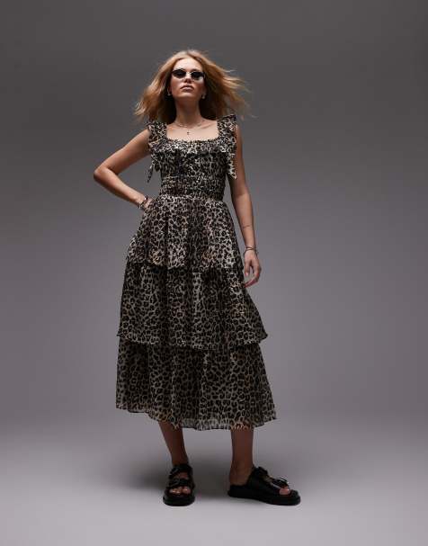 AllSaints Salonda tiered maxi dress in leopard print