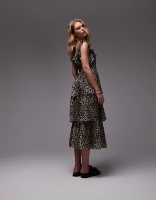 Allsaints Solonda Leopard Print Ruffle Dress In Yellow