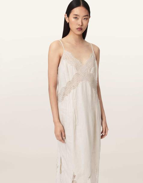 AllSaints – Samia – Kleid in Champagner-Weiß - view 1