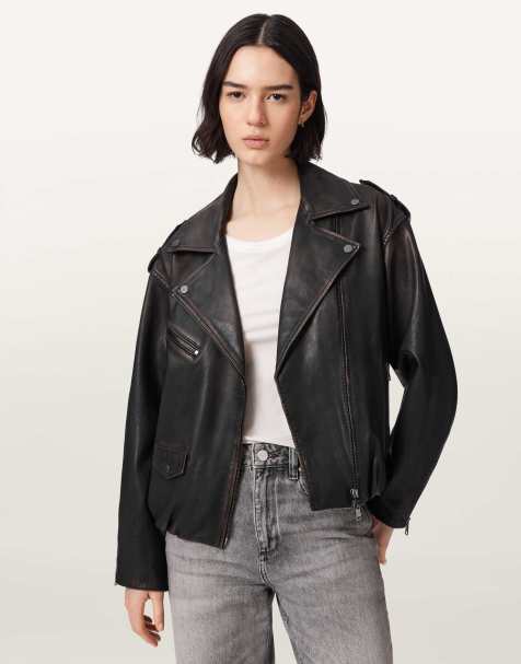 AllSaints - Samina - Chaqueta biker negra y marrón - view 1