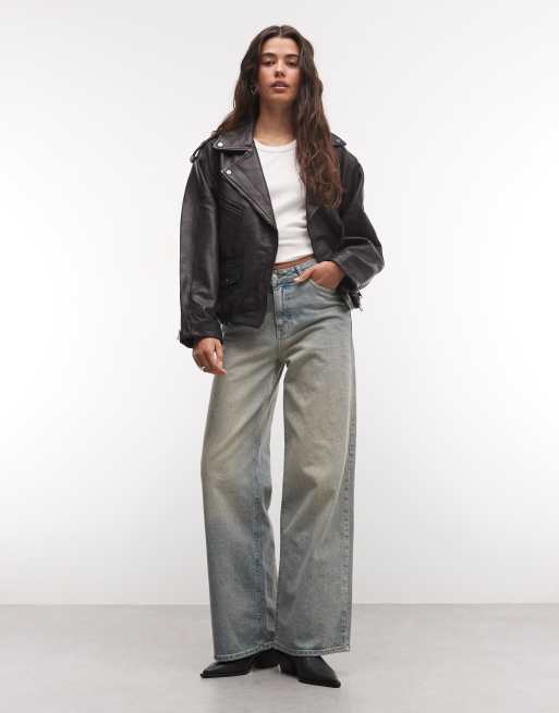 AllSaints Samina Leder-Bikerjacke in Schwarz/Braun, 2 von 4