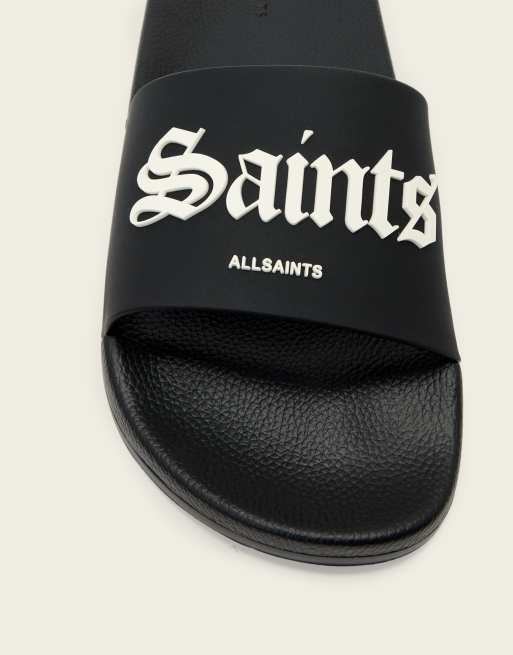 AllSaints - Sandalias negras con logo Saints & Sinners, 3 de 4