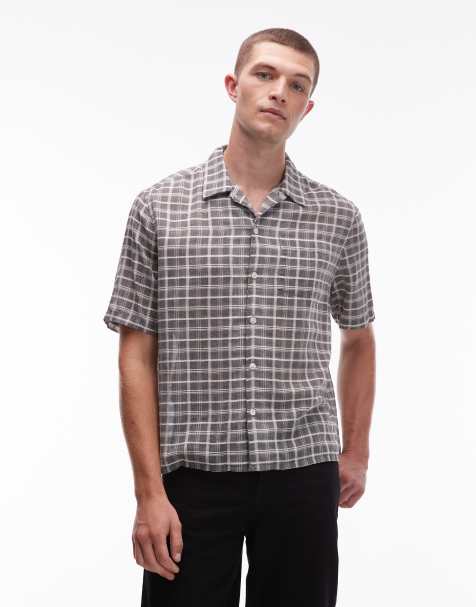 Allsaints Sandy check print short sleeve shirt in grey - view 1