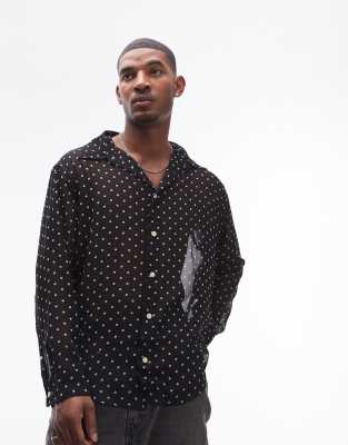 AllSaints Sangha sheer polka dot shirt in black | ASOS
