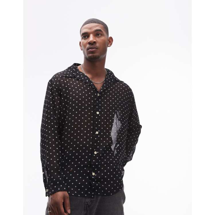 AllSaints Sangha sheer polka dot shirt in black | ASOS