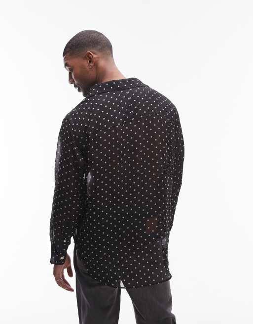 AllSaints Sangha sheer polka dot shirt in black | ASOS