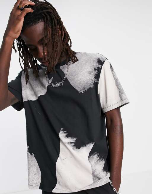 AllSaints santana brush stroke print t-shirt in black/white