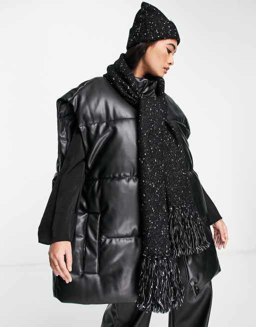 AllSaints - Sciarpa lavorata a maglia nera con dettagli con nappe 