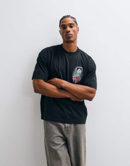 AllSaints Scimitar short sleeve graphic logo t-shirt with back print in washed black, 2 of 5