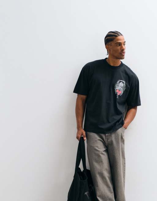 AllSaints Scimitar short sleeve graphic logo t-shirt with back print in washed black, 5 of 5
