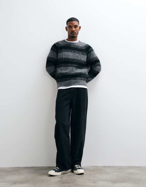 AllSaints Senner knitted stripe jumper in grey/black, 2 of 5