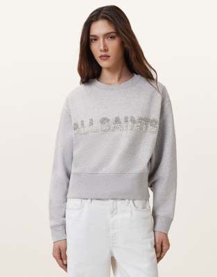 AllSaints - Separo - Sweatshirt in meliertem Grau mit Perlen-Logo