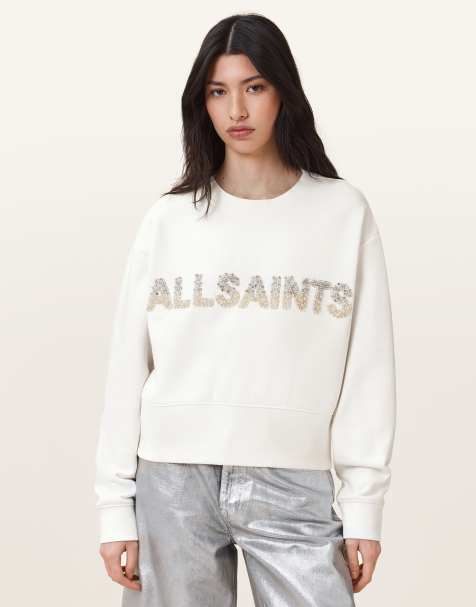 AllSaints – Separo – Sweatshirt in optischem Weiß mit Perlen-Logo - view 1