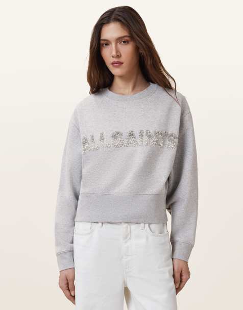 AllSaints - Separo - Sweatshirt met pareldetails in gemêleerd grijs - view 1