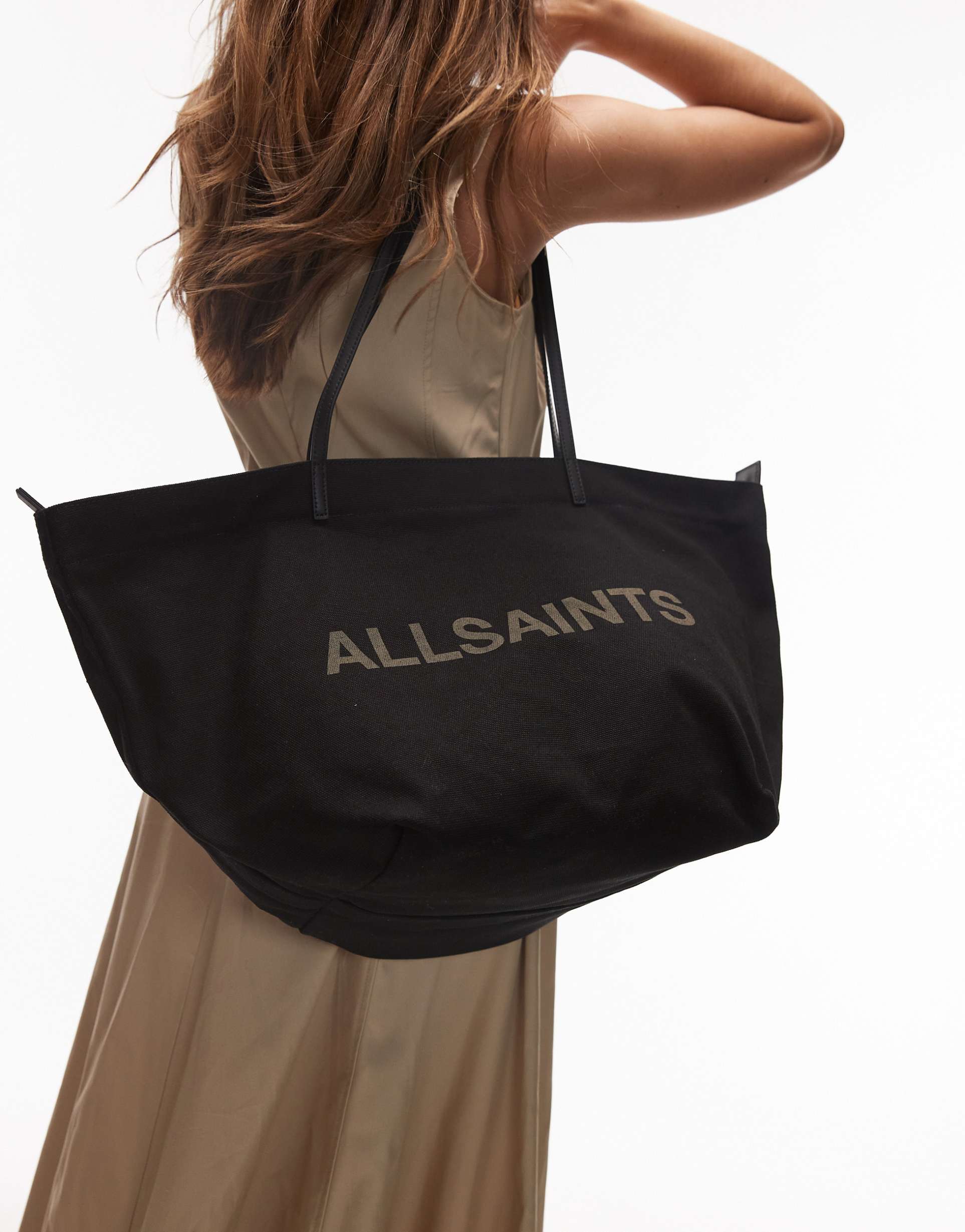 allsaints serafina canvas tote in black