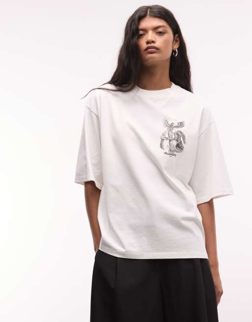 AllSaints Seraph Amelie t-shirt à manches courtes avec logo graphique et imprimé au dos en blanc, 2 de 4